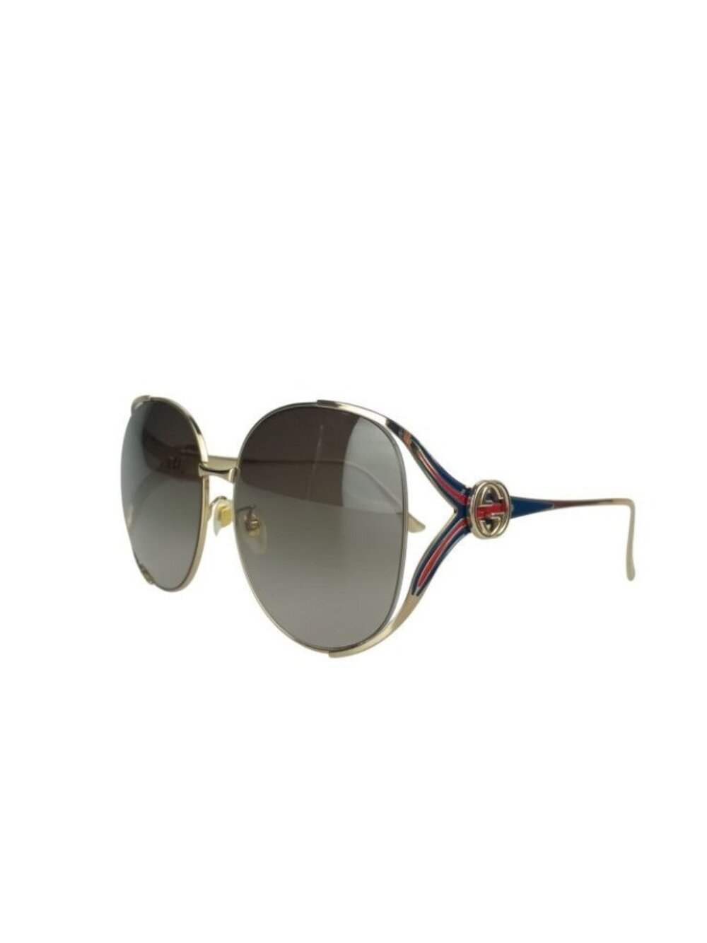 Gucci Sunglasses Interlocking G Web Stripe Gold Navy Red Metal Eyewear